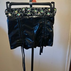 Embellished pleather rave shorts